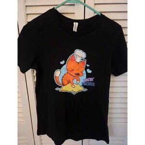Orange Cat Makin Biscuits Black Tshirt - Brand New - Size Small